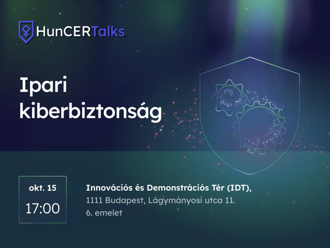 Ipari kiberbiztonság esemény grafika helyszínnel, címmel, időponttal.