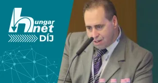 Ormos Pál arcképe, mellette Hungarnet logó