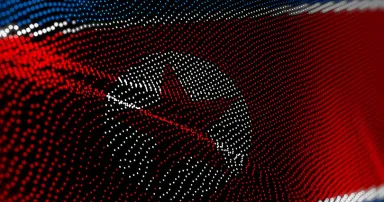 North Korea digital technology flag cyber background. North Korean banner cyberattack and espionage concept illustration.