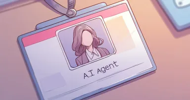 AI Agent assistance concept, ID badge depicting an AI agent with no facial identity.