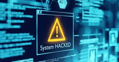 A computer popup box screen warning of a system being hacked, compromised software environment. 3D illustration.