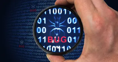 Debugging binary code with bug inside magnifying glass