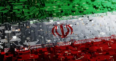 Technology background with national flag of Iran. 3D rendering