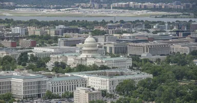 An aerial photo of the US Capitol in Washington.