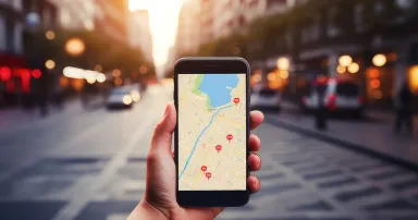 Smartphone with map, 3D Map pins, GPS, navigator pin checking points, 3D World Map icon, technology and application mobile smart phone with mobile, delivery tracking, transportation, generate by AI