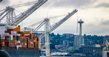 <p>port of seattle with downtown skyline early morning</p>
