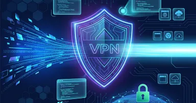 Digital vpn security shield with data transfer and lock