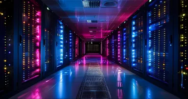 A spotless, well-organized server room houses state-of-the-art IT equipment, emphasizing the cutting-edge technology and connectivity that drives modern businesses. Rows of racks filled with