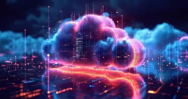 Technology networking and digital communication in business with cloud computing concept web storage for data global social media ai server online binary illustration background modern futuristic