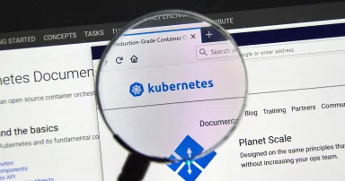 Kubernetes official site and logo on screen