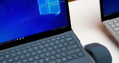 A Microsoft Surface with the Windows logo is seen