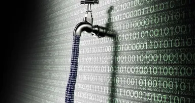 concept of leaky software, data with a tap sticking out.3d illustration