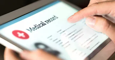 Electronic medical record with patient data and health care info