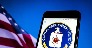 Central Intelligence Agency logo is seen on smartphone.