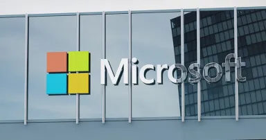 Microsoft only editorial Stock information on the logo of the office facade
