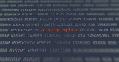 Cyber attack zero-day exploit vulnerability in text binary system ascii art style, zero day code on editor screen.