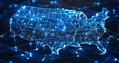 Exploring USAs digital map connectivity data transfer cyber tech info exchange. Concept Data Transfer, Cyber Technology, Tech Exchange, Connectivity, Digital Map
