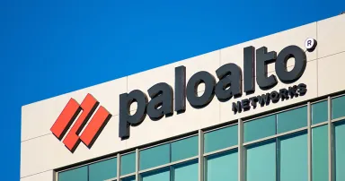 Palo Alto Networks logo and sign at Silicon Valley headquarters campus of cybersecurity company under blue sky - Santa Clara, CA, USA - 2020