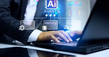 ai agents concept with businessman is using artificial intelligence agentic technology on laptop computer to help him make decision marking on business and planning schedule to customer appointment