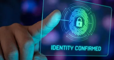 Secure identity verification with fingerprint scan and padlock