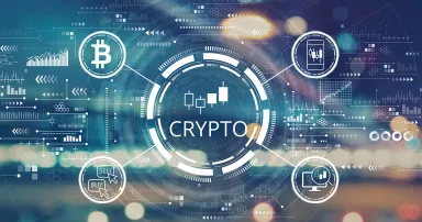 Crypto Trading theme with blurred city abstract lights background