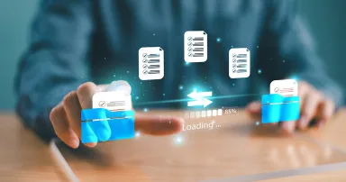 Data transfer technology concept. FTP(File Transfer Protocol) files recovery computer backup. Transfer document of data folder. Cloud backup data download management, Exchange file copy, DMS loading