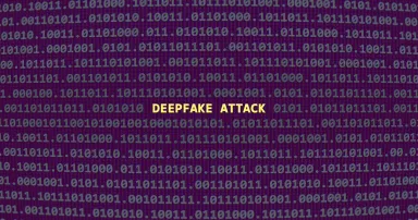 Cyber attack deepfake attack. Vulnerability text in binary system