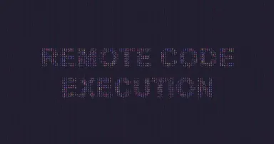 Cybersecurity concept remote code execution on foreground screen, ASCII style in a code development editor. Vulnerability and attack on colored code editor. Text in English, English text