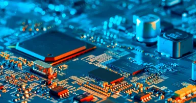 Electronic circuit board close up.