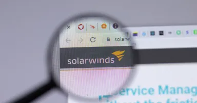 SolarWinds company logo icon on website, Illustrative Editorial