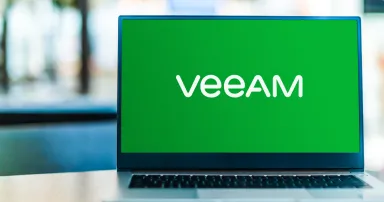 <p>POZNAN, POL &#8211; FEB 6, 2021: Laptop computer displaying logo of Veeam Software, an IT company that develops backup, disaster recovery and intelligent data management software</p>
