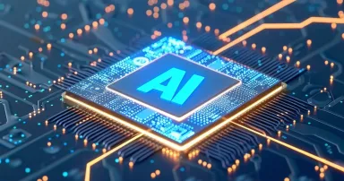 Brain "AI" inside the chip logo representing ai tech.