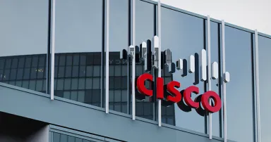 The Cisco logo is seen on an office building