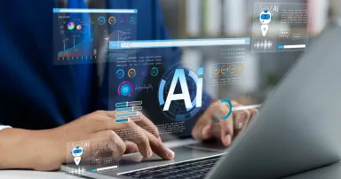 Businessman use artificial intelligence AI technology for enhanced work efficiency data analysis and efficient tools, Unlocking work potential with AI solutions chatbot help solve work problems.