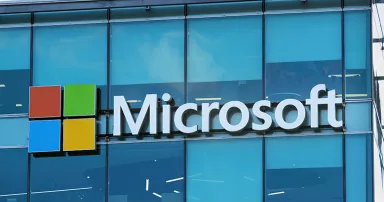 Microsoft Logo on a Modern Glass Office Building