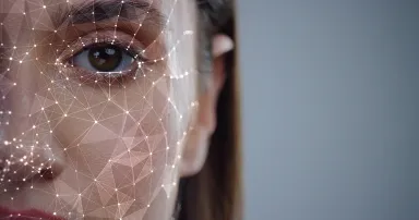 Face ID. Future. Half Face of Young Caucasian Woman for Face Detection.