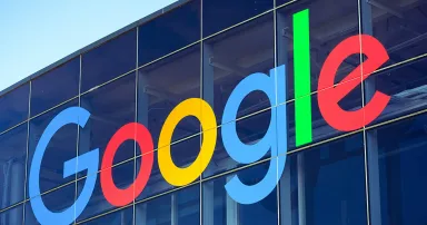 Google logo on one of the buildings situated in Googleplex, the company's main campus in Silicon Valley