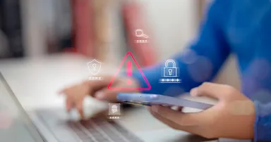Scam alert, software warning fraud, cyber security. Hacker detection cyber attack on computer network, virus, spyware, malware, malicious software and cybercrime, online website. Protect information