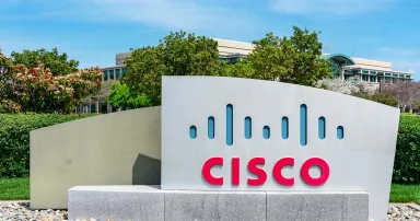 Cisco sign near Cisco headquarters campus in Silicon Valley.