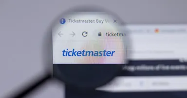 New York, USA - 26 April 2021: Ticketmaster company logo close-up on website page, Illustrative Editorial