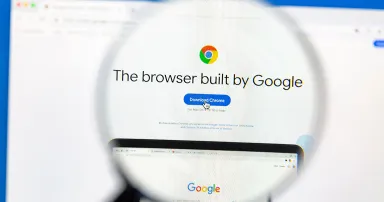Google Chrome homepage on a computer screen. Google Chrome is a cross-platform web browser developed by Google.