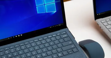 A Microsoft Surface with the Windows logo is seen