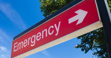 Sign outside the emergency room of a hospital