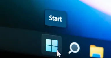 Windows 11 start button on computer menu screen close up view