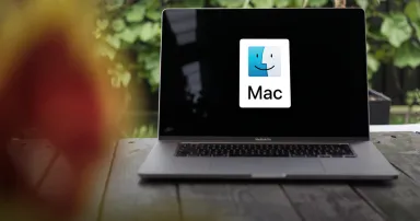 MacOS logo (Mac OS X), an operating system developed by Apple Inc., displayed on a MacBook Pro screen