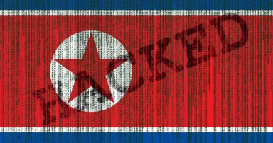 Data Hacked North Korea flag. North Korea flag with binary code.