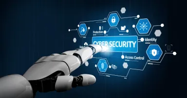 <p>A robotic hand interacts with a digital interface dedicated to cyber security, highlighting concepts of data protection, identity management, and safety measures. Tessel</p>
