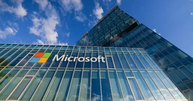 Logo of Microsoft company headquarters office building.