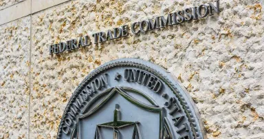 Federal Trade Commission seal, sign and logo is seen in Washington.