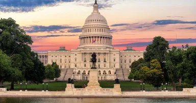 The United States Capitol building is seen at sunrise in Washington